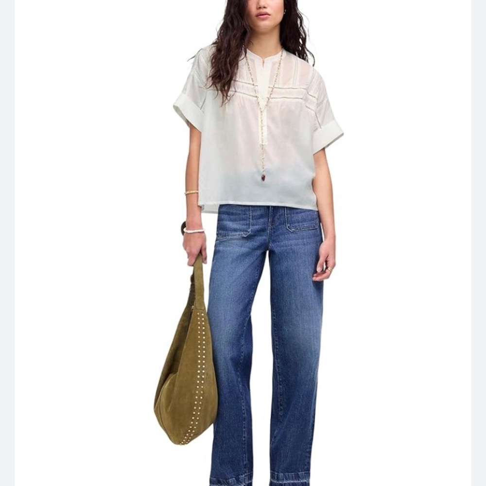 Madewell Women's White Lace-Inset Pintucked Henley Top Size XL NWT - Picture 4 of 12